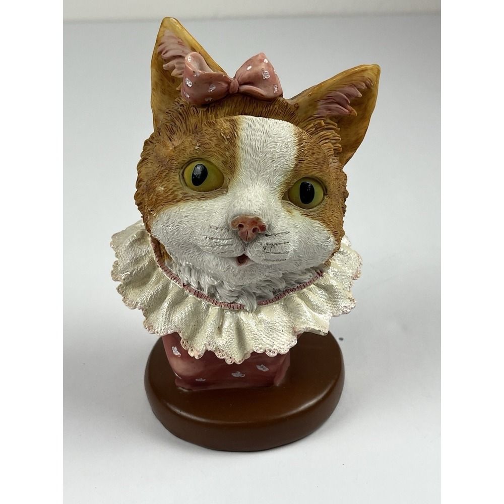 Ginger Cat in Lace Collar Glasses or Business Card Holder, 5" x 4" x 4", Resin